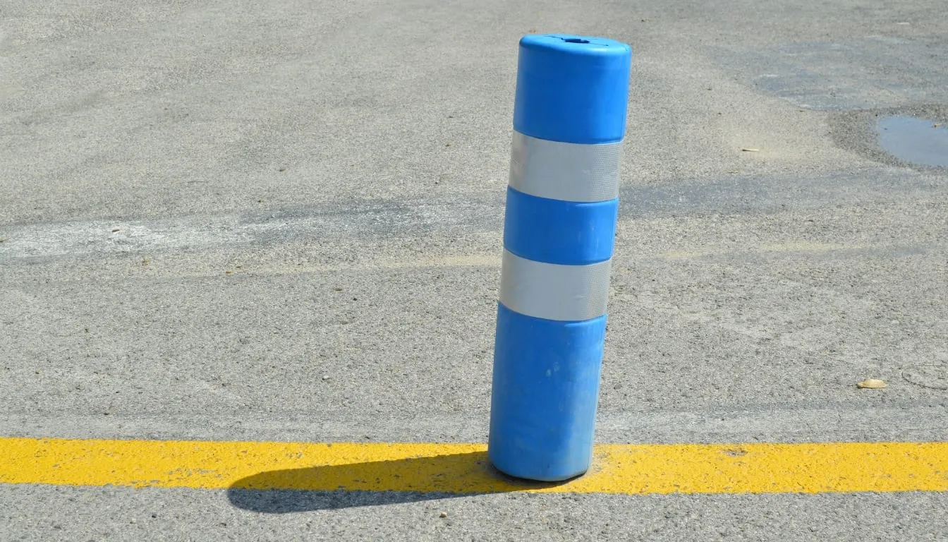 blue and white bollard