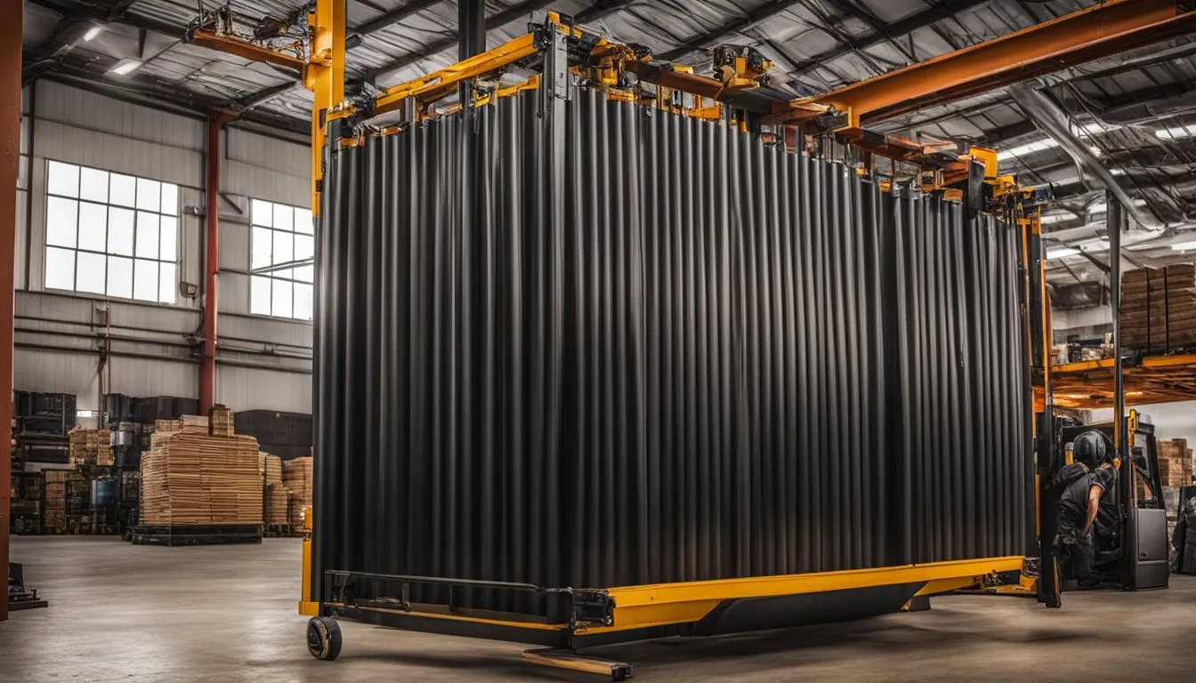 A large black corrugated industrial curtain