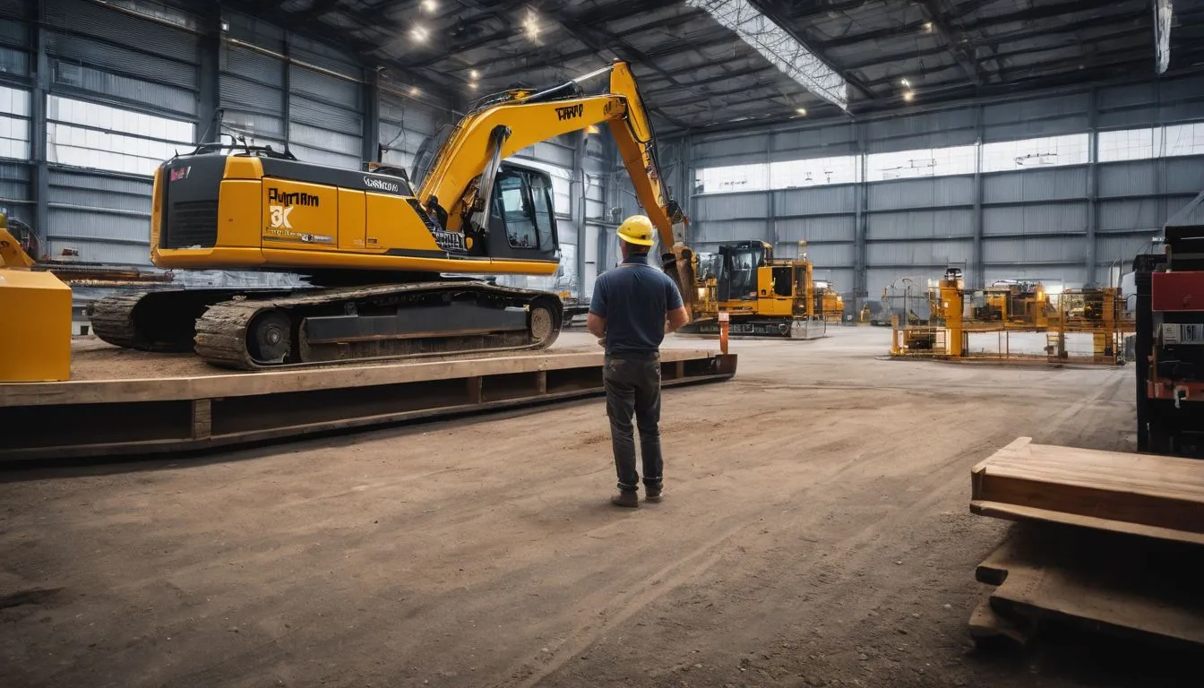 A construction worker standing next to an open industrial V-gate.