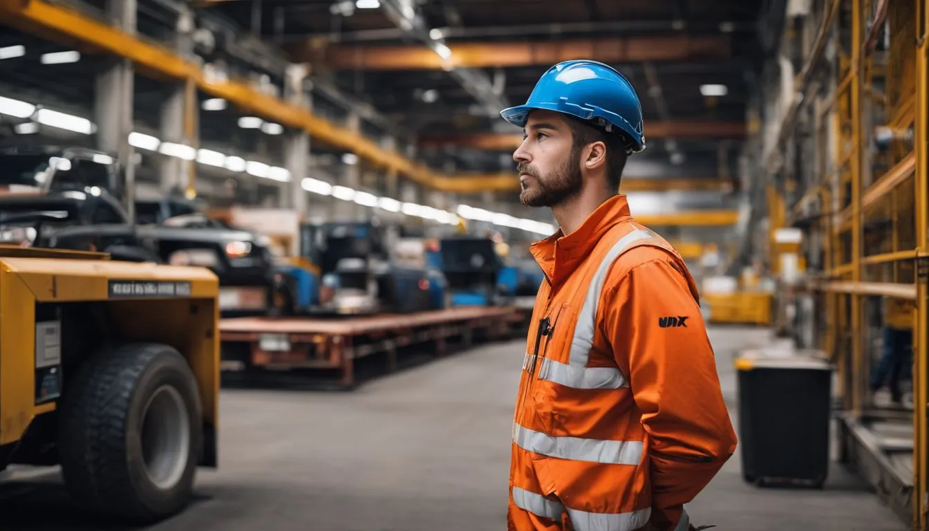 A worker confidently navigating a busy loading dock.