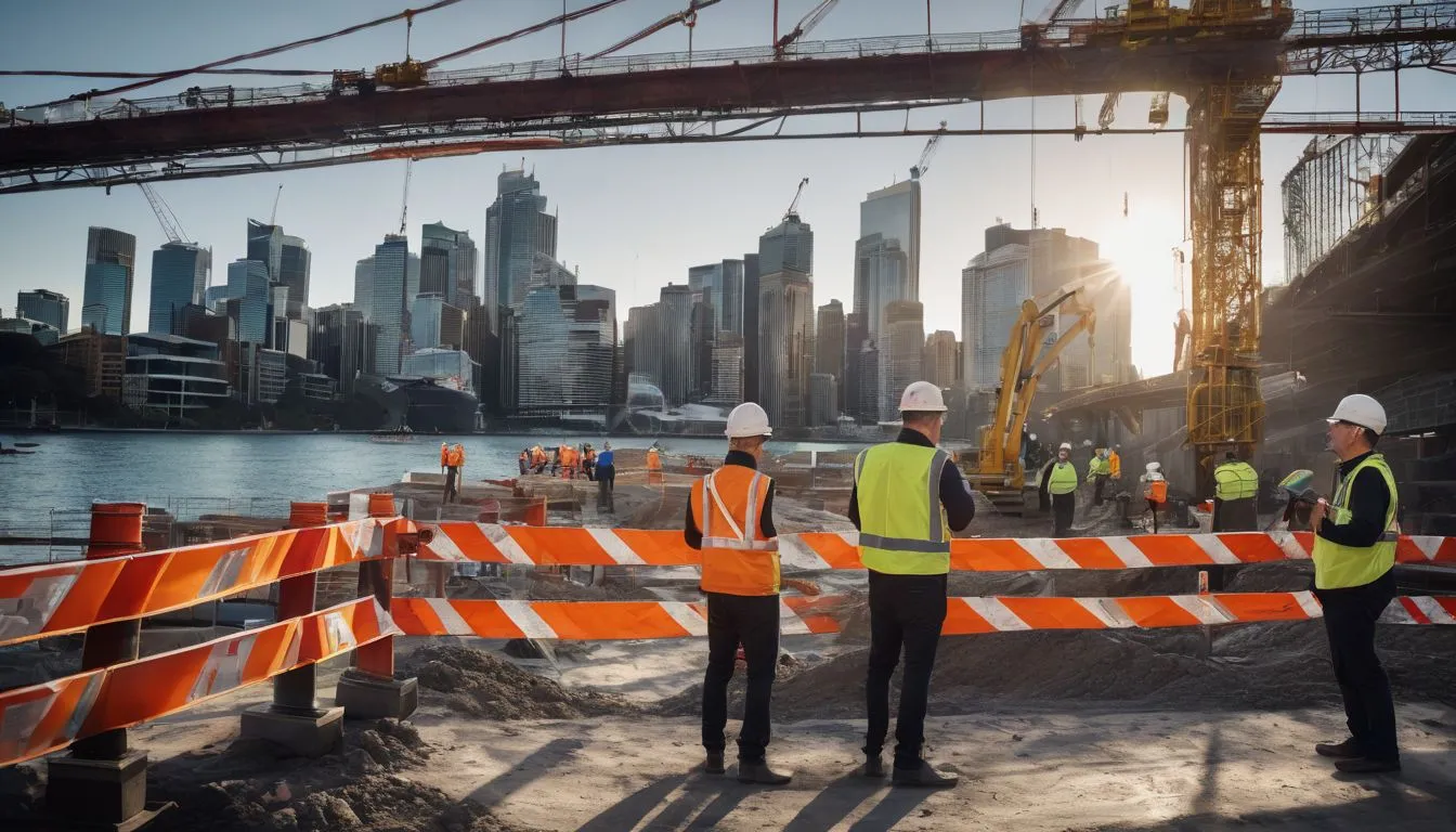 Safety experts installing barriers at Sydney construction site.