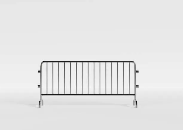 Metal crowd control barrier on white background